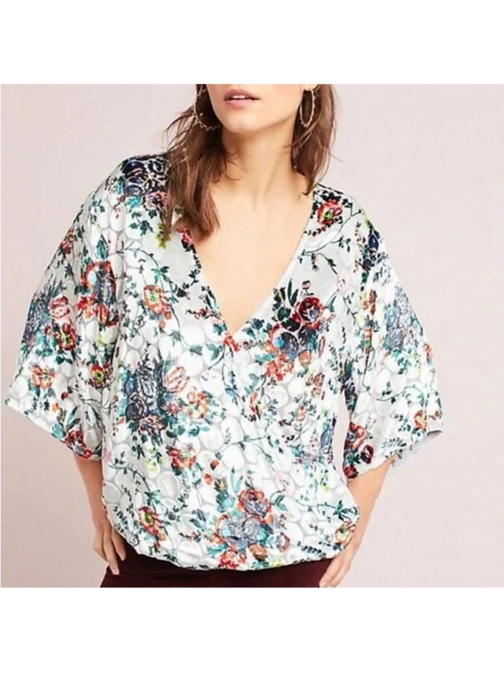 Maeve Umi Wrap Top Silk Blend Crushed Velvet Floral Size Medium